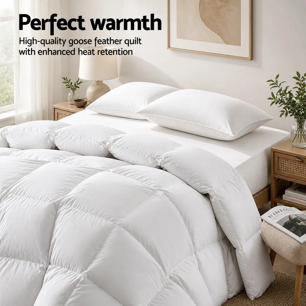 Super King Goose Down Feather Quilt Lightweight Baffle Box 700GSM Breathable Cotton Cover