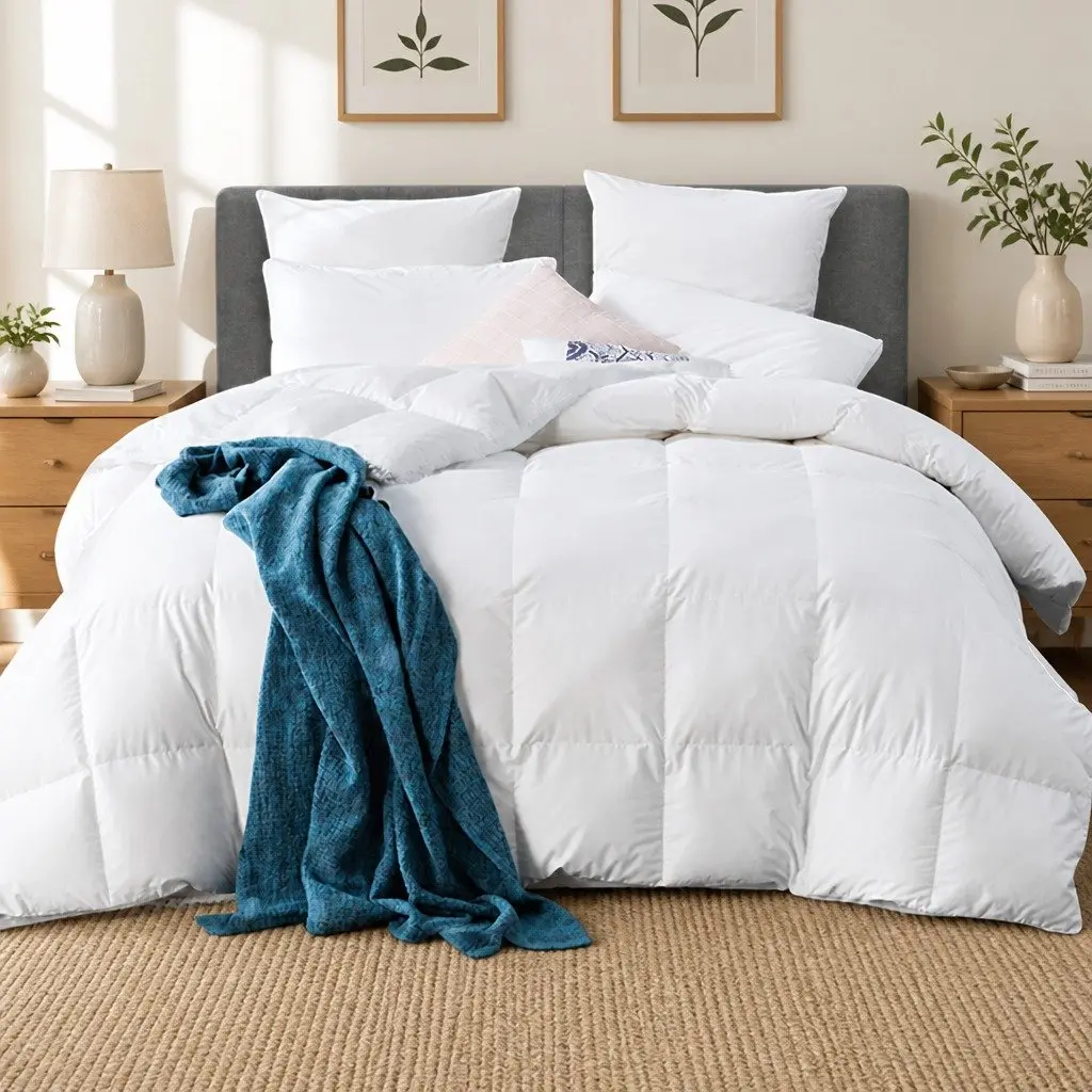 Super King Goose Down Feather Quilt Lightweight Baffle Box 700GSM Breathable Cotton Cover