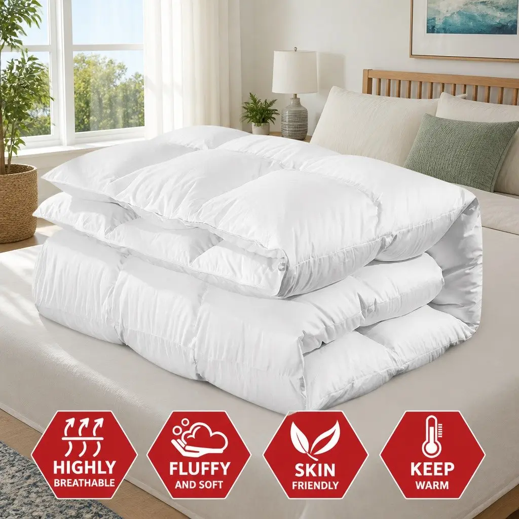 Goose Down Feather Duvet Quilt Single Size 800GSM Winter Comforter White Cotton Cover