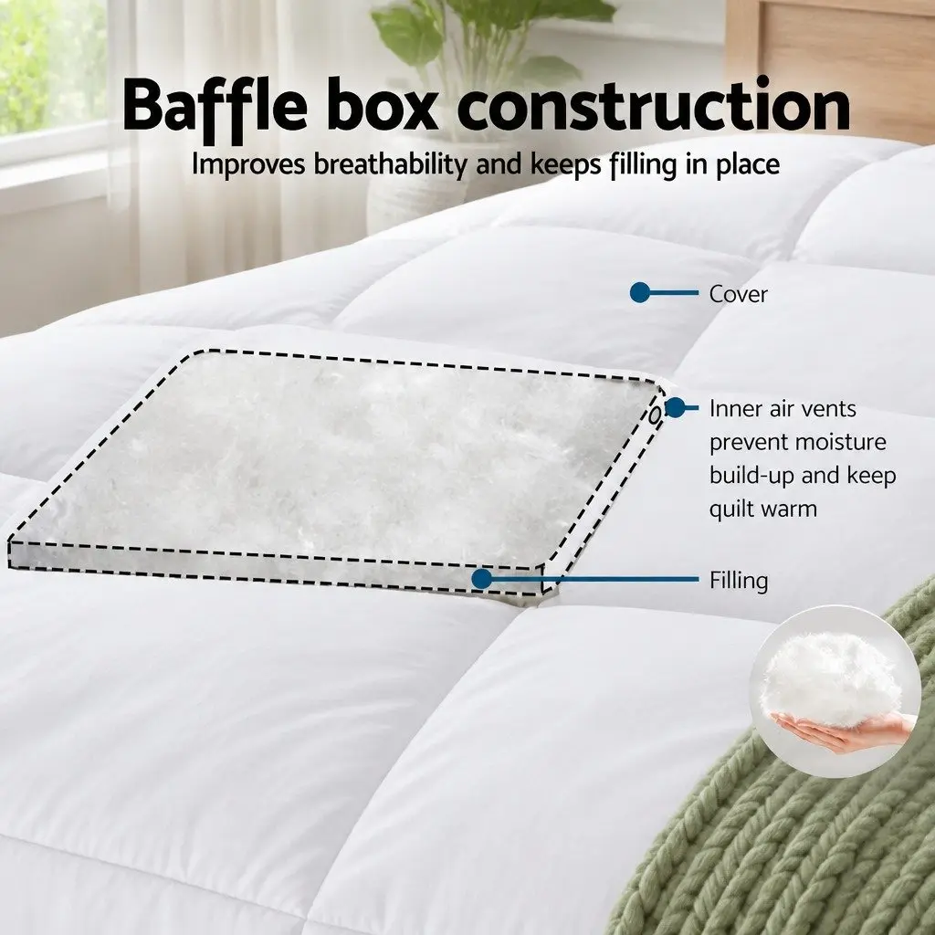 Goose Down Feather Duvet Quilt Single Size 800GSM Winter Comforter White Cotton Cover