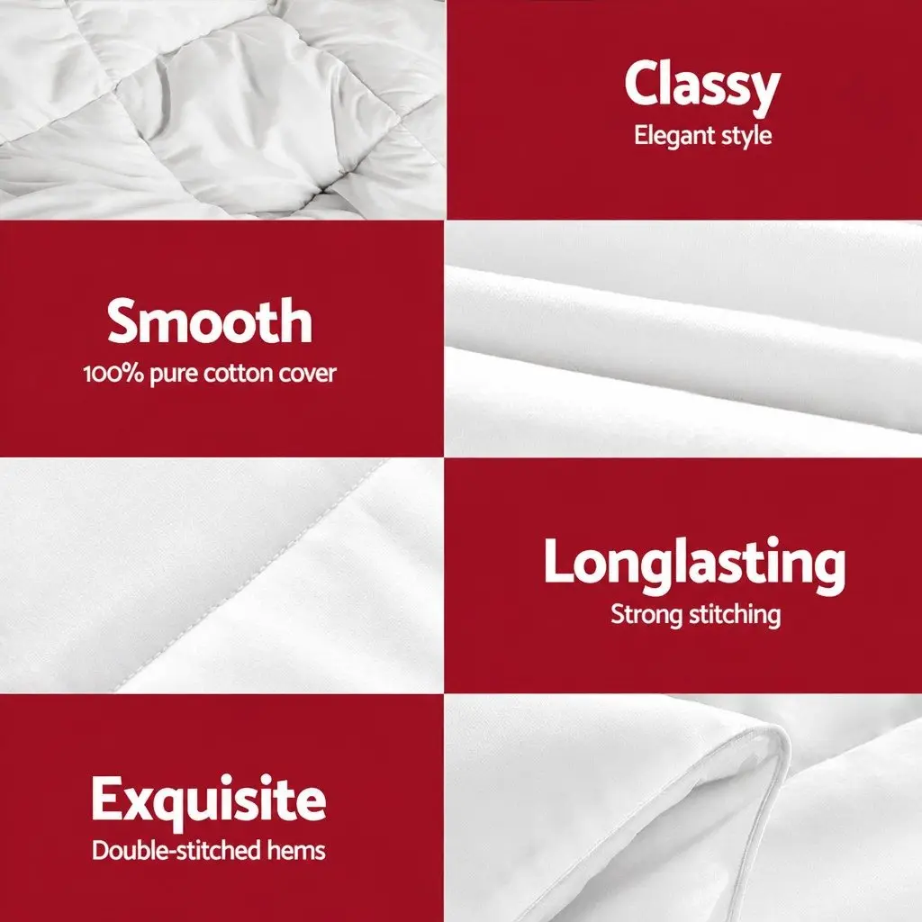 Goose Down Feather Duvet Quilt Single Size 800GSM Winter Comforter White Cotton Cover