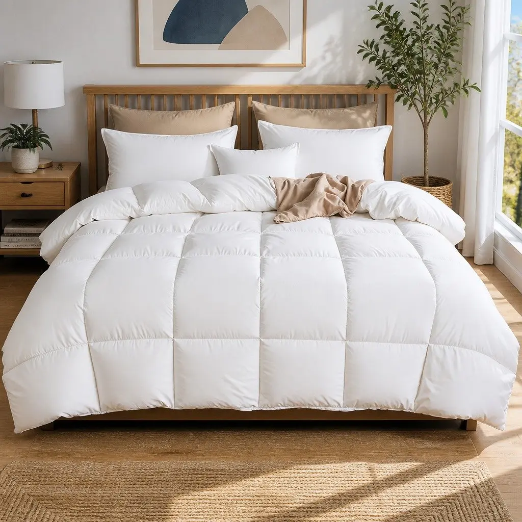 Goose Down Feather Duvet Quilt Single Size 800GSM Winter Comforter White Cotton Cover
