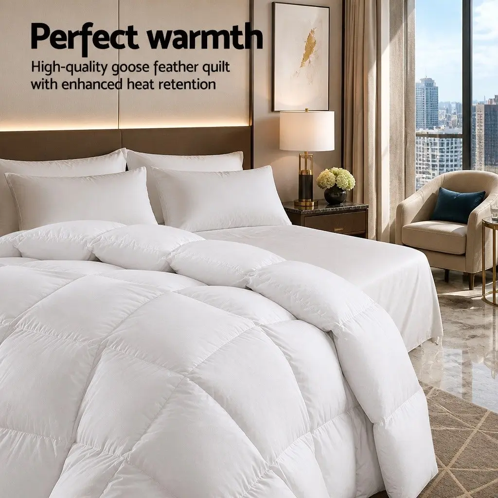 Goose Down Feather Quilt Super King Winter Weight 800GSM White