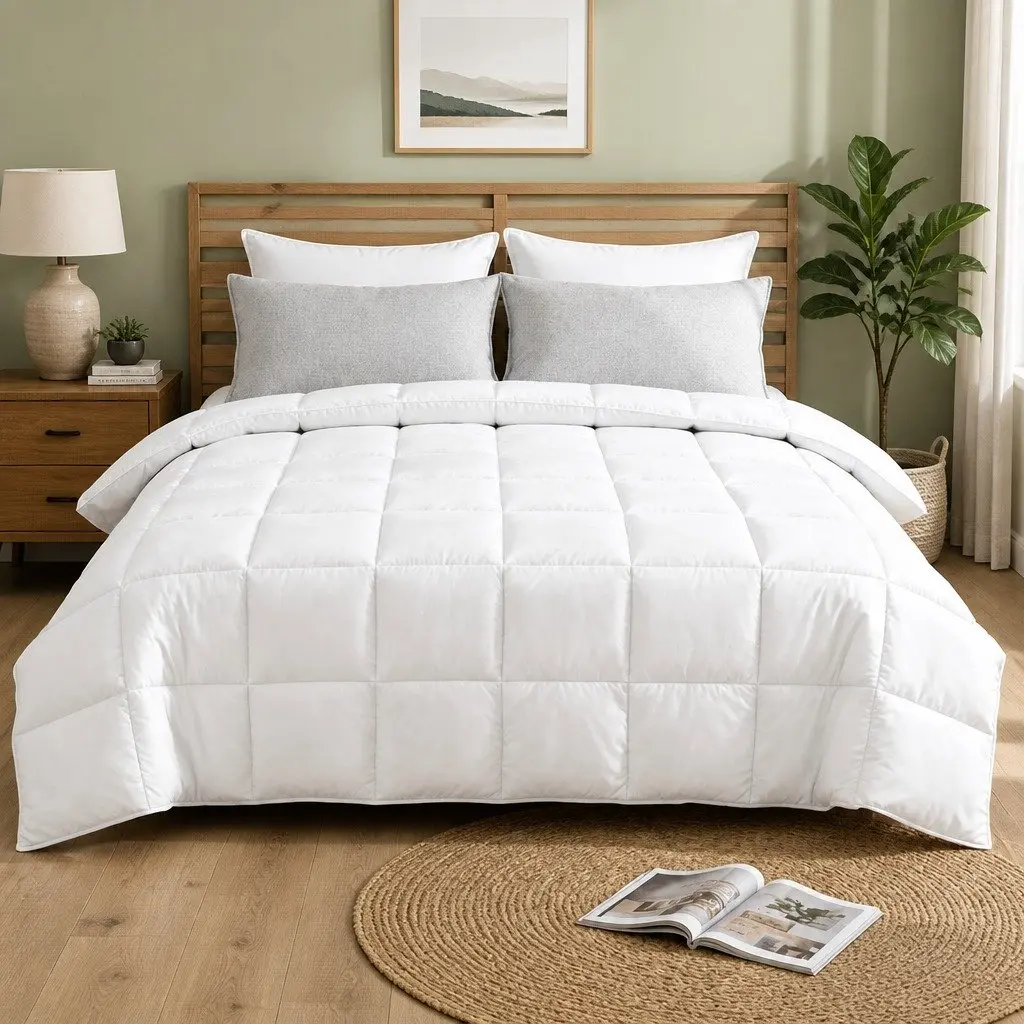 Super King Microfibre Quilt 400GSM All Season Duvet Comforter Baffle Box White