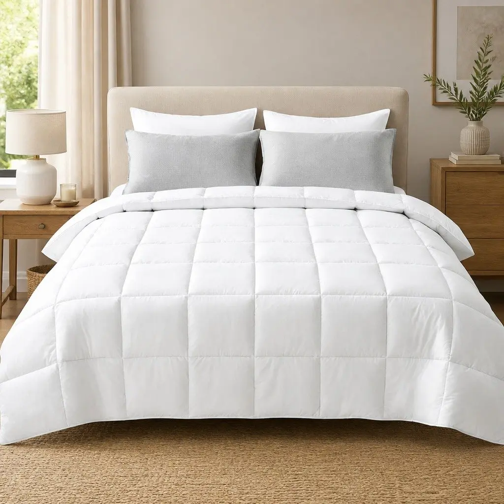 Super King Microfibre Quilt 400GSM All Season Duvet Comforter Baffle Box White