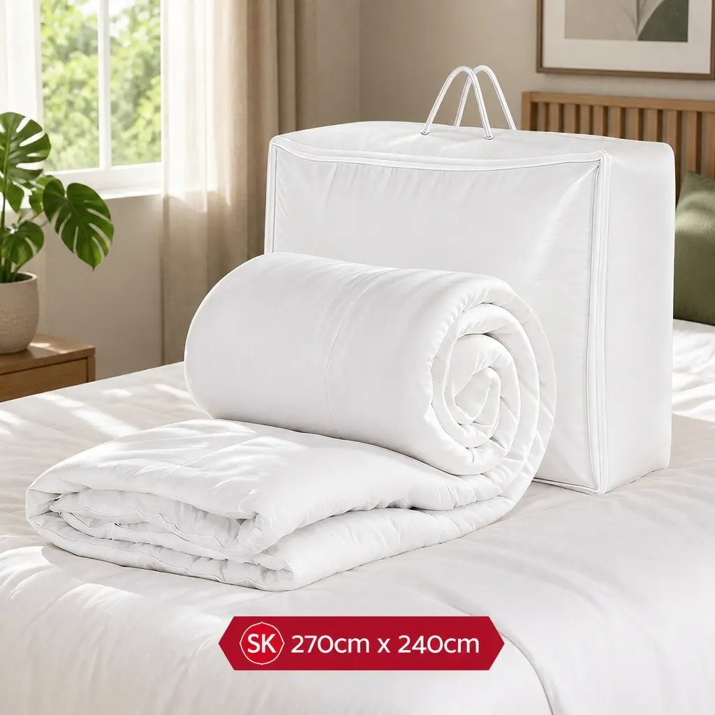 Super King Microfibre Quilt 400GSM All Season Duvet Comforter Baffle Box White
