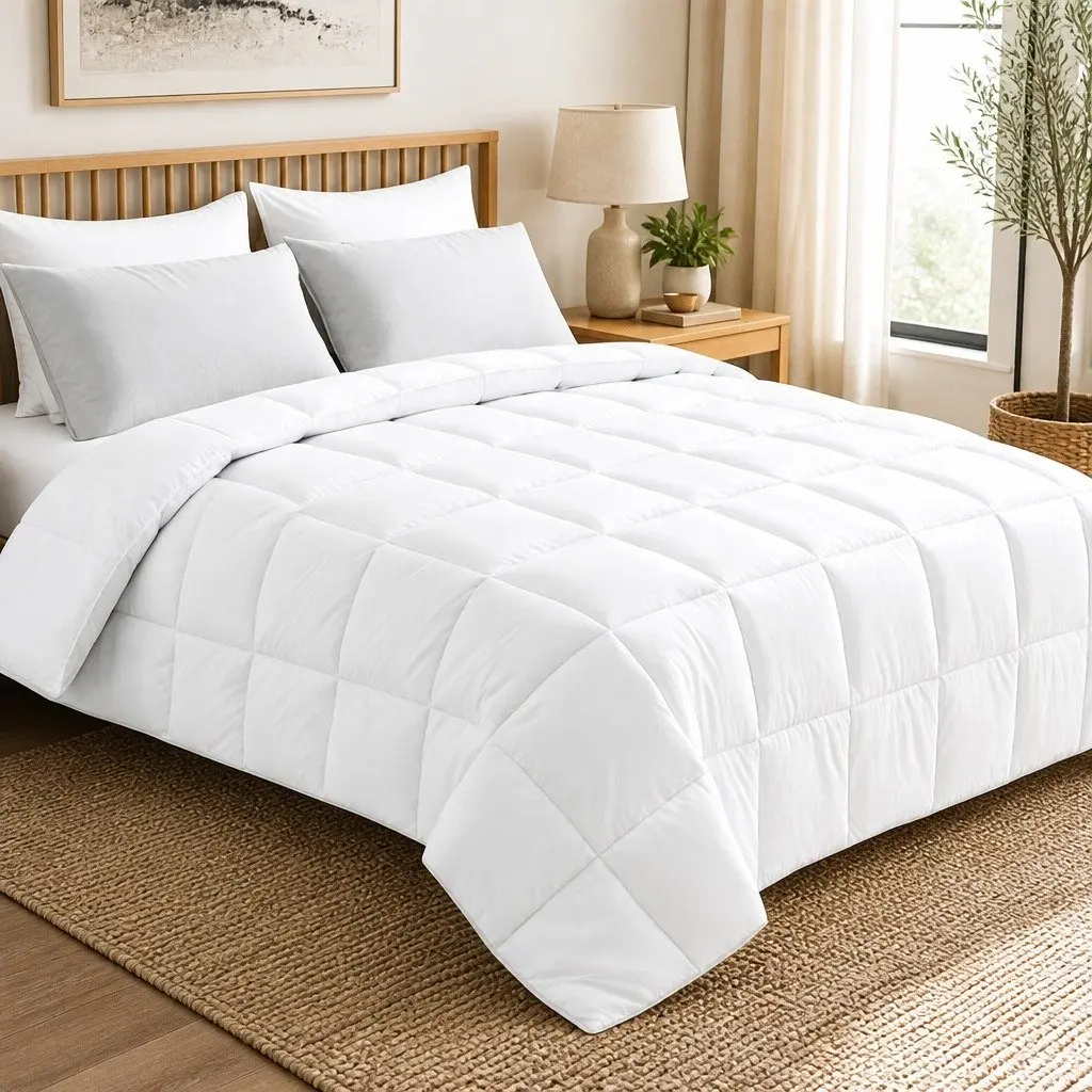 Super King Microfibre Quilt 400GSM All Season Duvet Comforter Baffle Box White