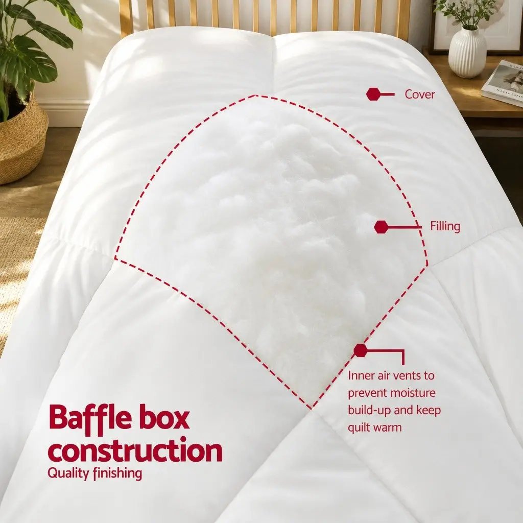 Super King Microfibre Quilt 400GSM All Season Duvet Comforter Baffle Box White