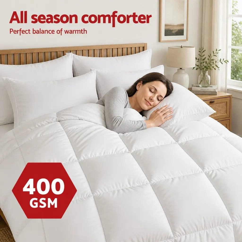 Super King Microfibre Quilt 400GSM All Season Duvet Comforter Baffle Box White