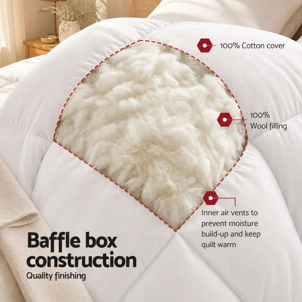 Wool Quilt Super King Winter 500GSM Baffle Box Construction White