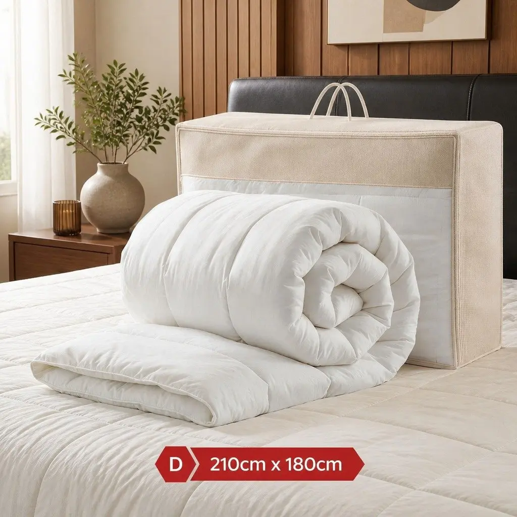 Wool Quilt 800GSM Double Winter Doona Baffle Box Construction Pure Cotton Cover
