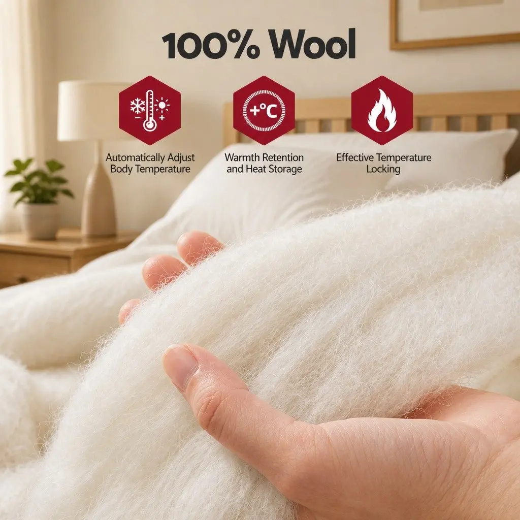 Wool Quilt 800GSM Double Winter Doona Baffle Box Construction Pure Cotton Cover