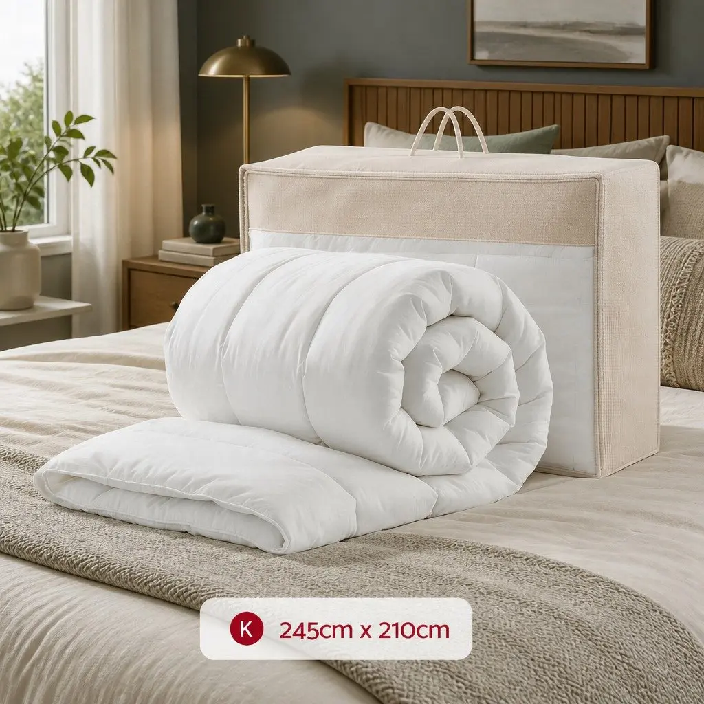 King Wool Quilt for Winter 800GSM Baffle Box Construction White Bedding 240cm x 210cm