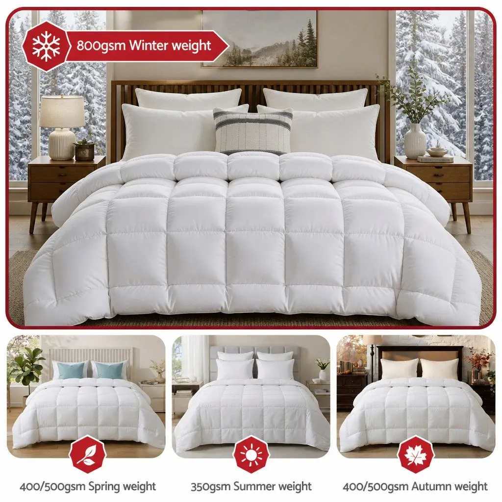 King Wool Quilt for Winter 800GSM Baffle Box Construction White Bedding 240cm x 210cm