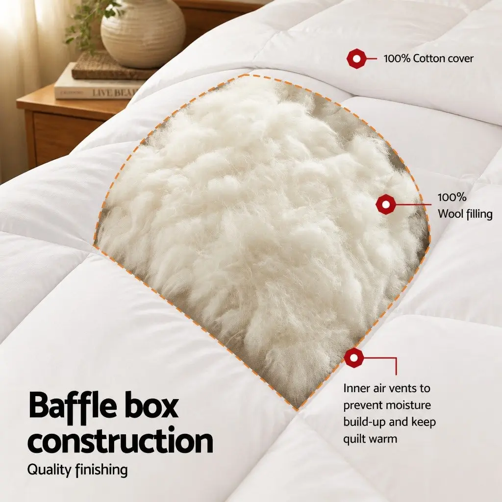 Wool Quilt Queen Size 800GSM Winter Doona Baffle Box Construction Extra Thick Bedding