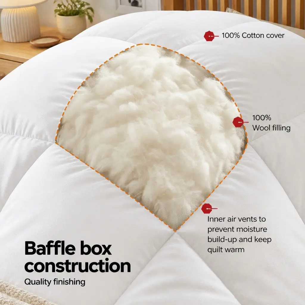 Wool Quilt Super King Winter 800GSM Baffle Box Construction Bed Bedding