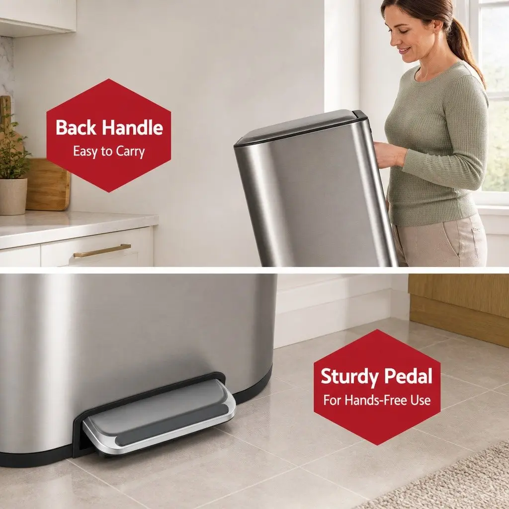 Pedal Bin Kitchen 40L Steel Trash Can Soft Close Lid Removable Bucket