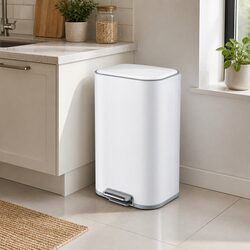 40L White Steel Pedal Bin with Removable Inner Bucket