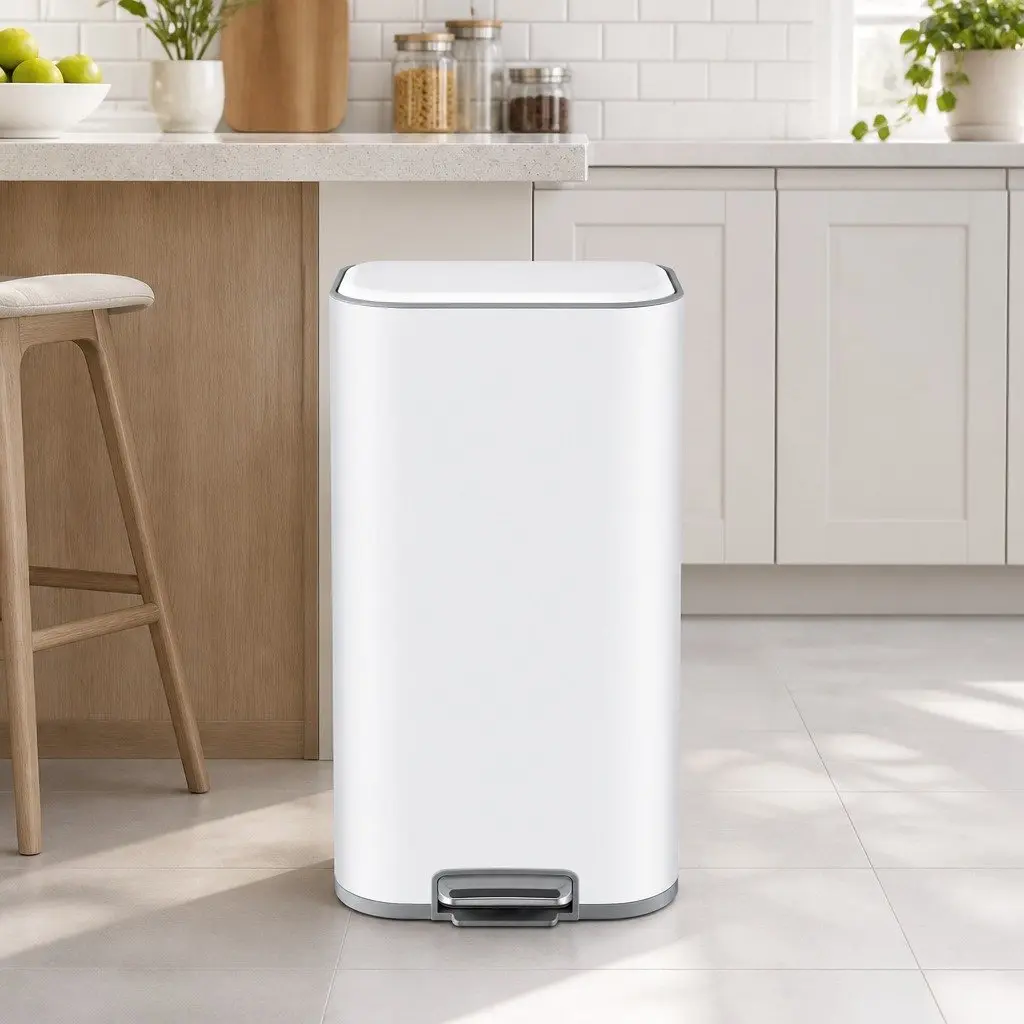 Pedal Bin Kitchen 40L Steel Rectangular Trash Can Soft Close Lid