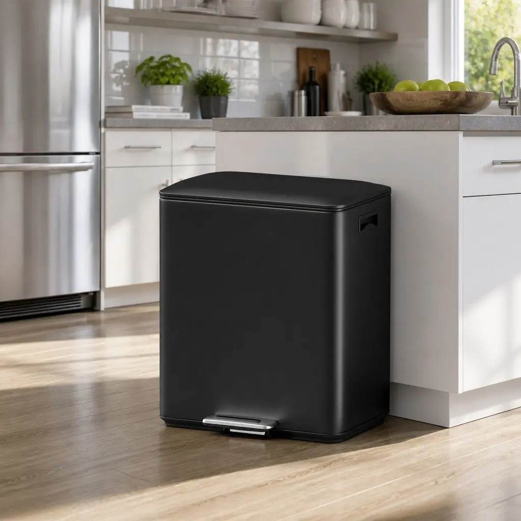 Pedal Bins Dual Compartment Waste Recycle Rubbish Bin 40L Black Kitchen Dustbin