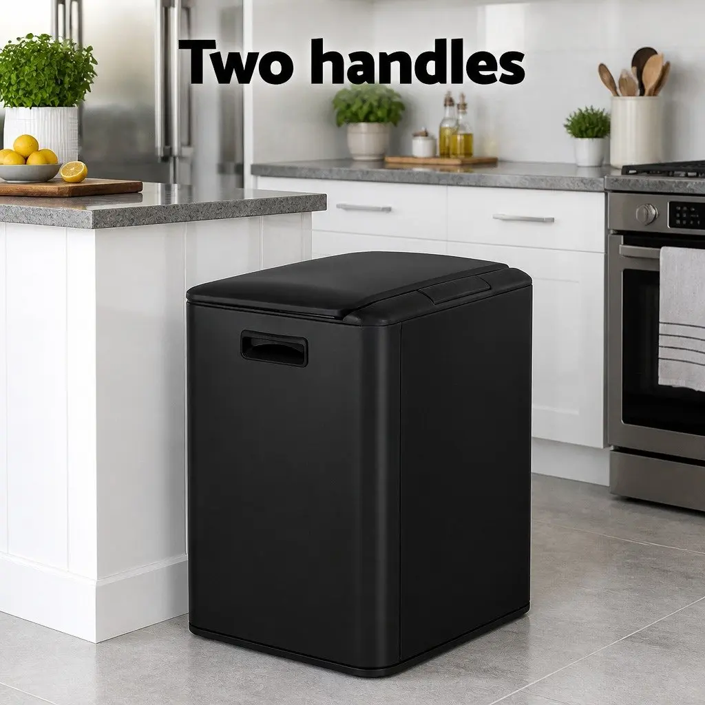 Pedal Bins Dual Compartment Waste Recycle Rubbish Bin 40L Black Kitchen Dustbin