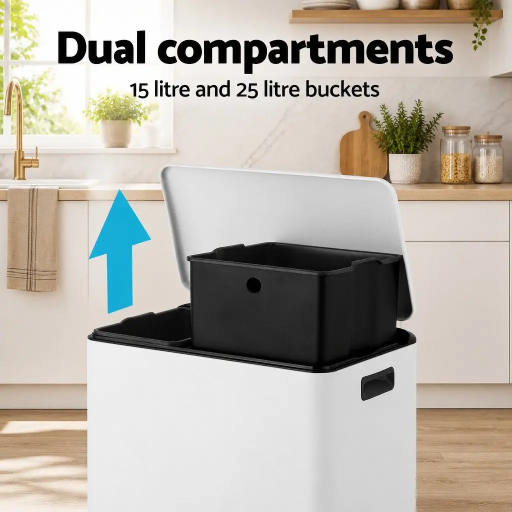 Dual Compartment Pedal Bin for Kitchen Yellow 40L