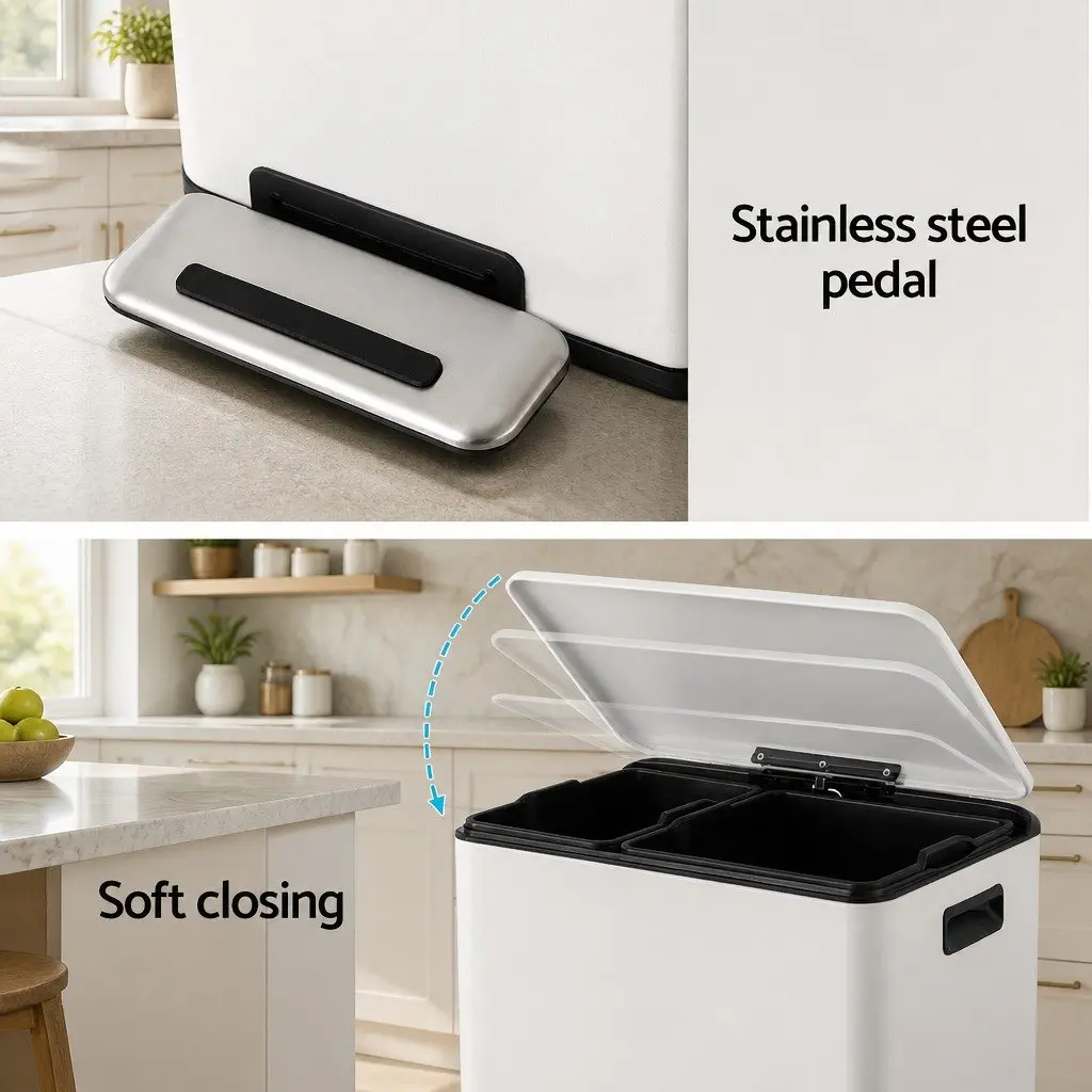 Dual Compartment Pedal Bin for Kitchen Yellow 40L