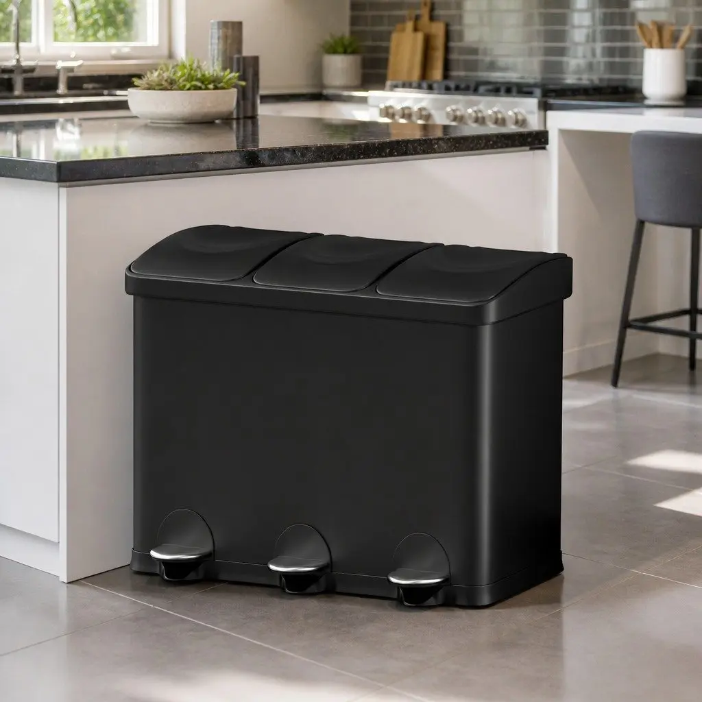 45L Pedal Bin with Triple Compartments