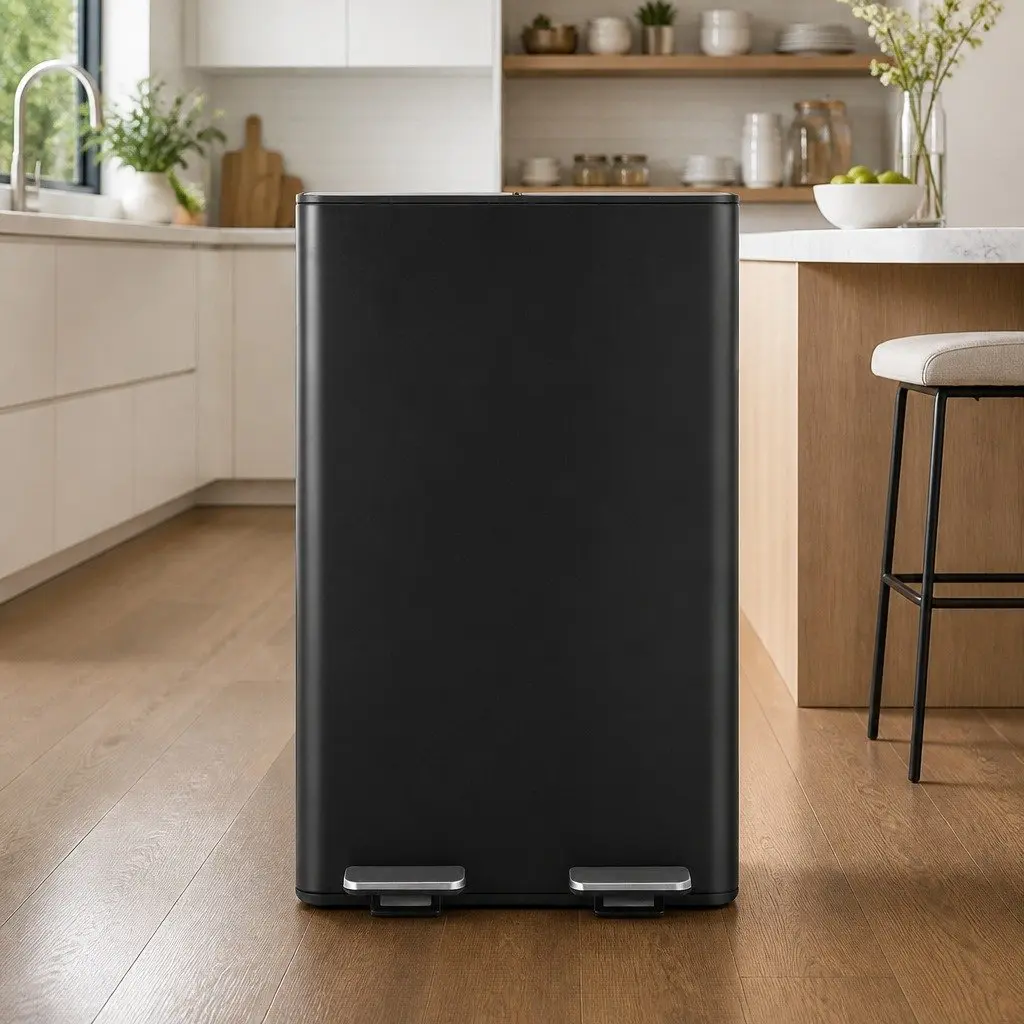 60L Black Dual Compartment Pedal Bin