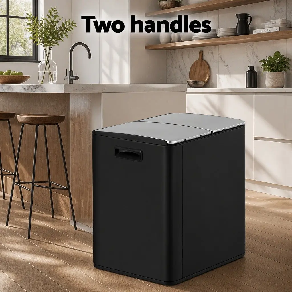 60L Black Dual Compartment Pedal Bin