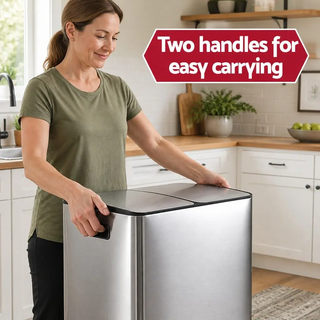 Pedal Bin Kitchen 60L Dual Compartment Waste Recycle Dustbin Silver