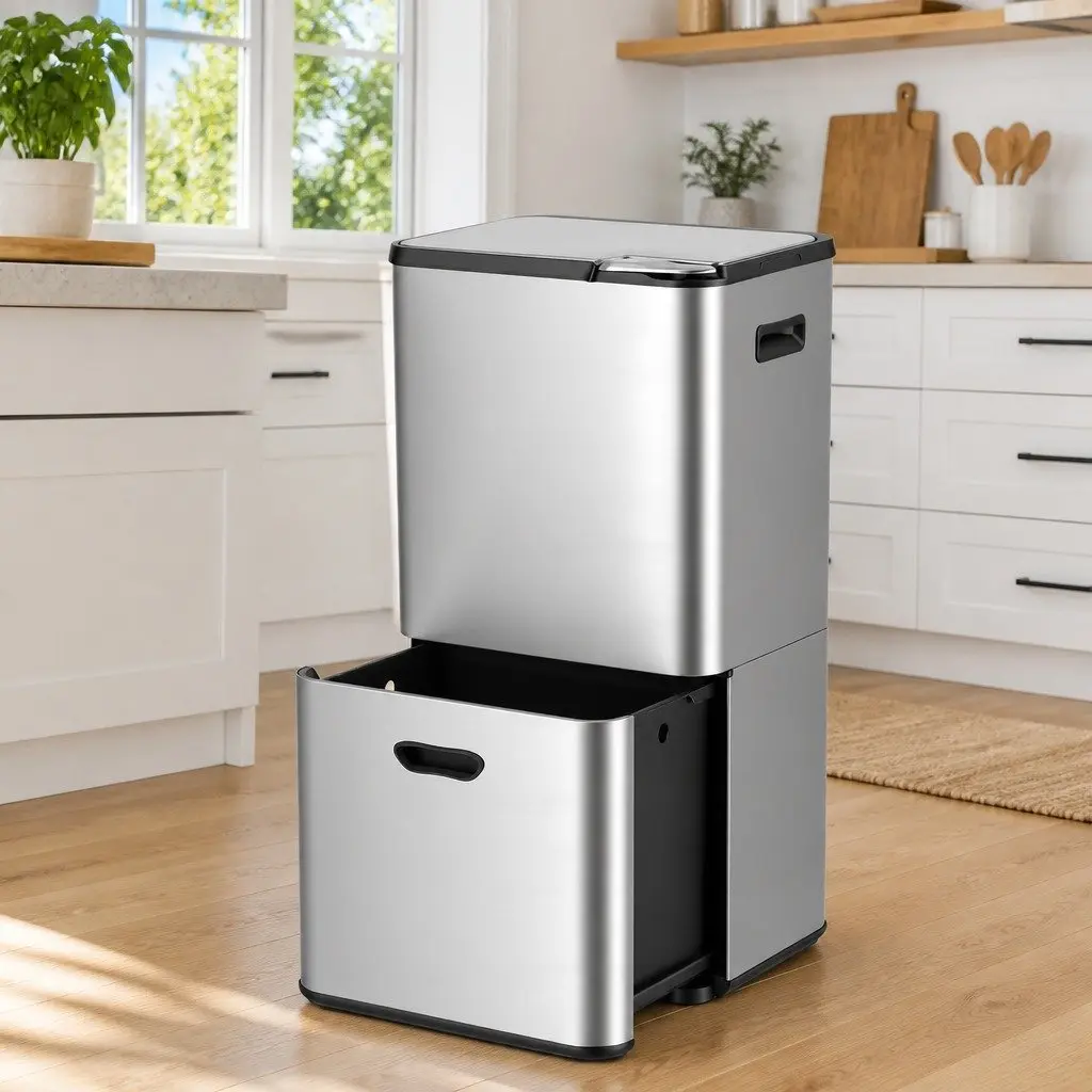 63L 3-Compartment Pull-Out Trash Can
