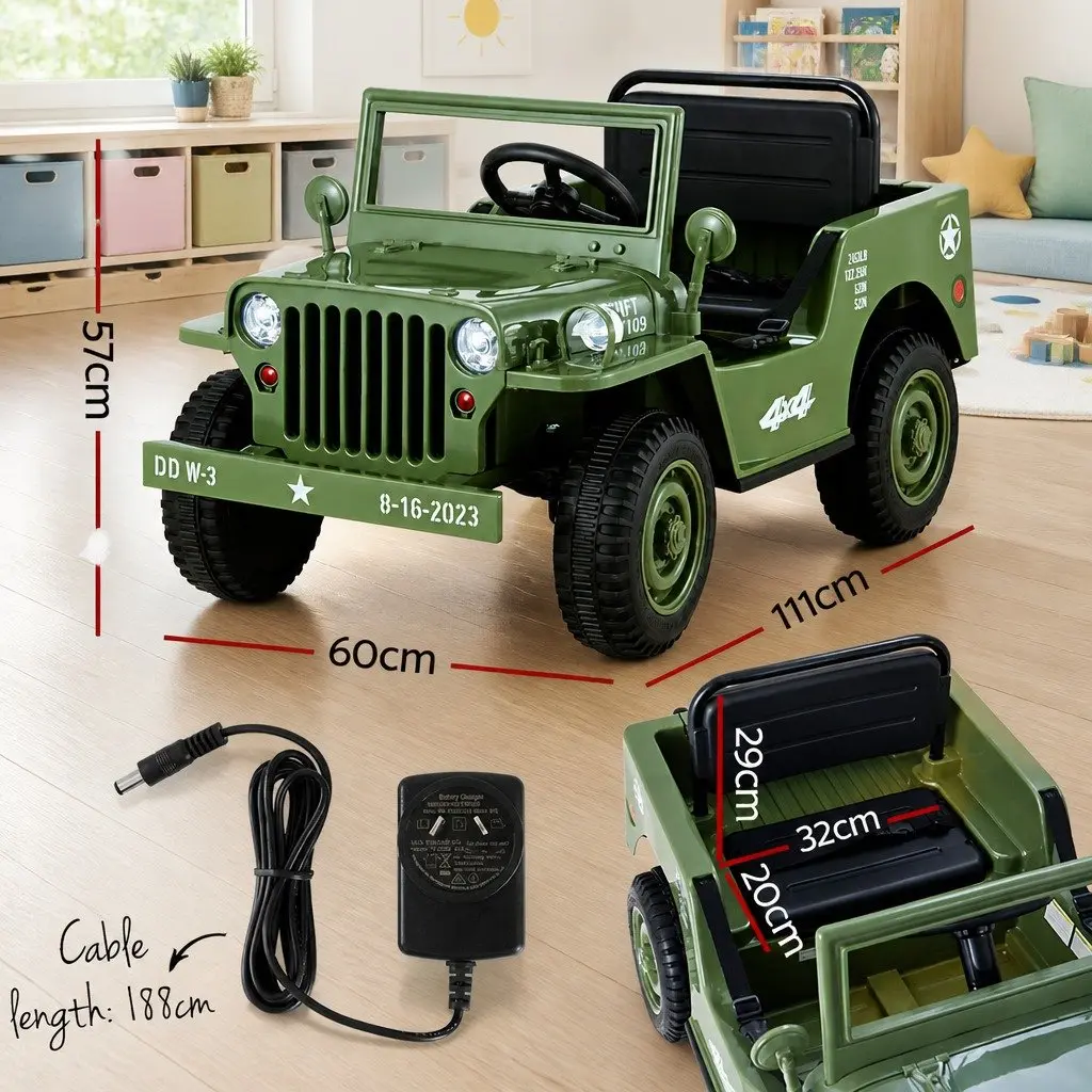 Kids Ride On Car Off-Road Jeep Toy Remote Control Olive Green 12V