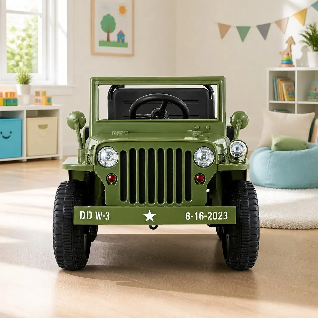 Kids Ride On Car Off-Road Jeep Toy Remote Control Olive Green 12V