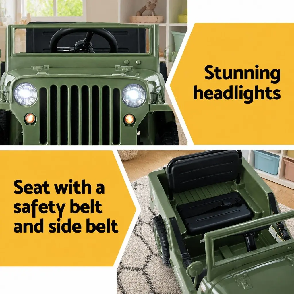 Kids Ride On Car Off-Road Jeep Toy Remote Control Olive Green 12V