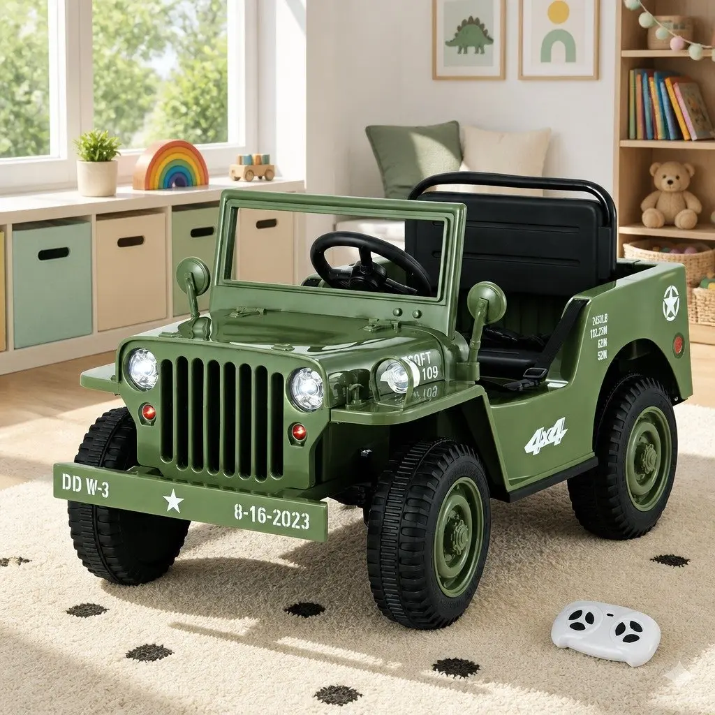 Kids Ride On Car Off-Road Jeep Toy Remote Control Olive Green 12V
