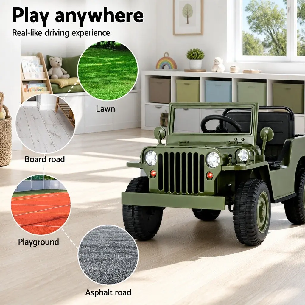 Kids Ride On Car Off-Road Jeep Toy Remote Control Olive Green 12V