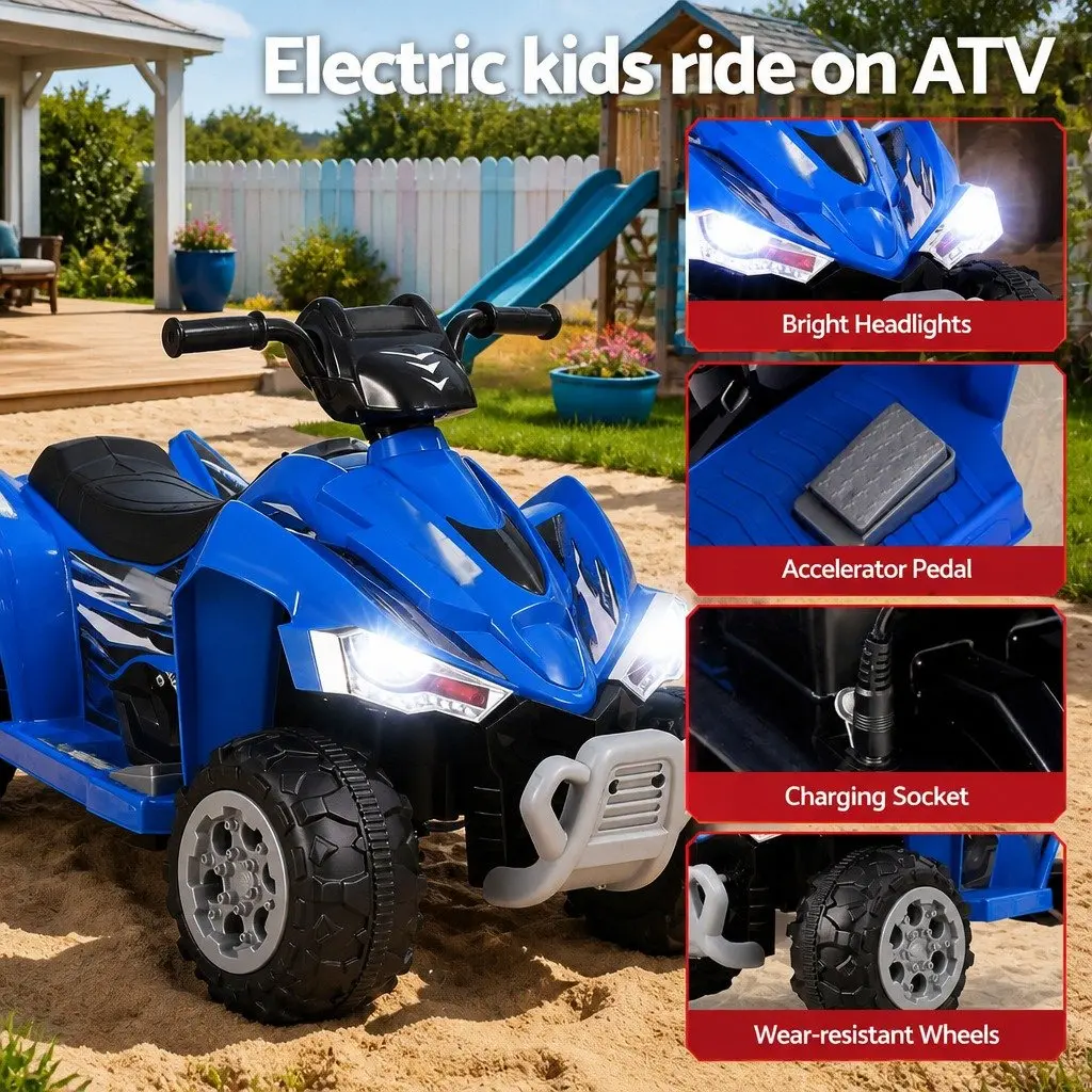 Kids Ride On Car Outdoor 12V Electric ATV Quad Motorbike Blue for Ages 3 and Up