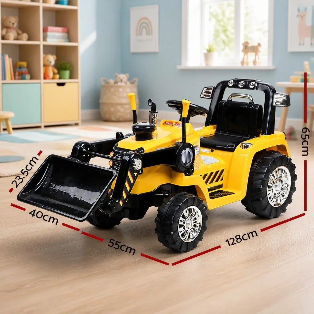 Electric Ride On Bulldozer Toy for Kids Yellow 6V with Remote Control and Working Lifting Arm for Outdoor Fun