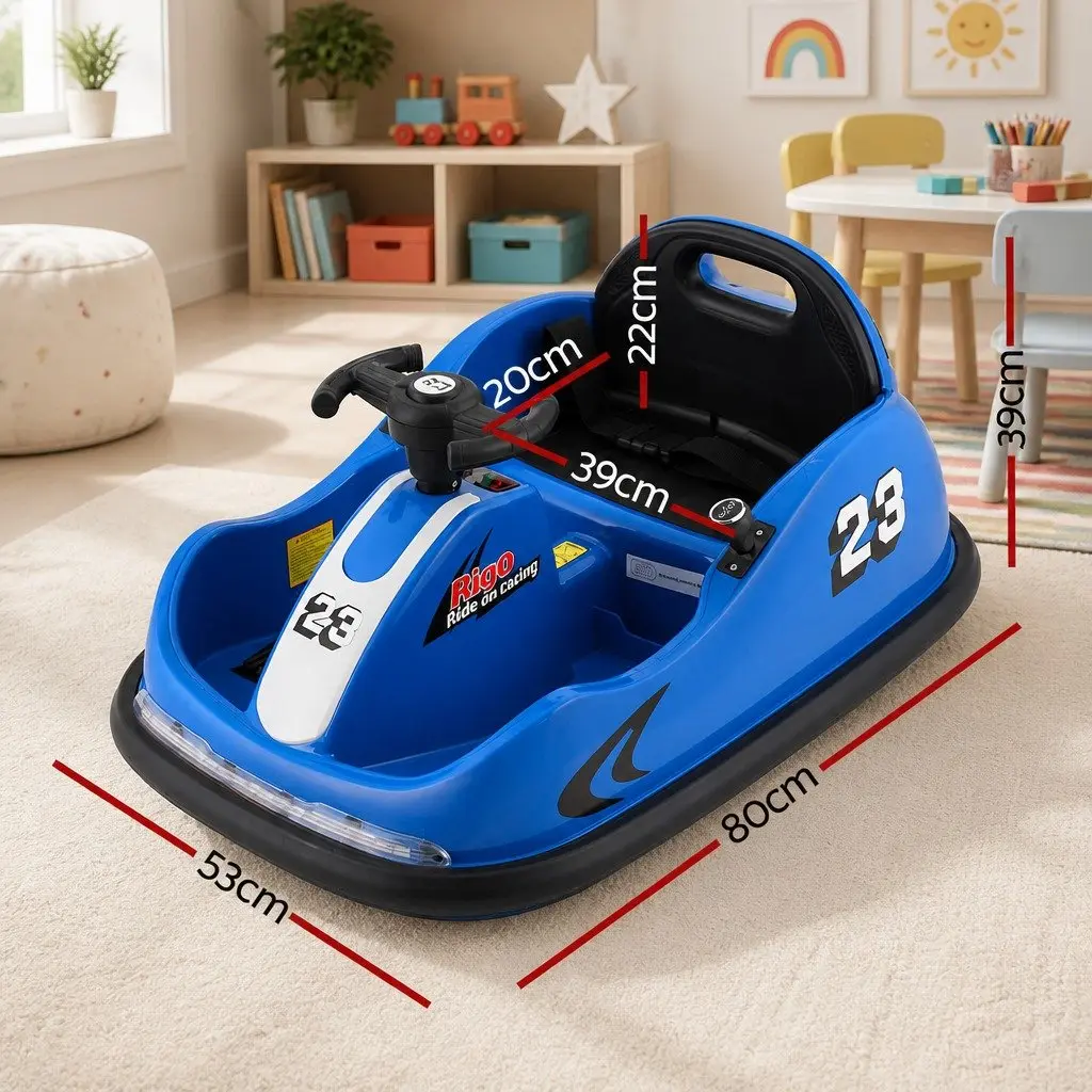 Kids Ride On Bumper Car 6V Electric Toy with Remote Control Steering Wheel Blue