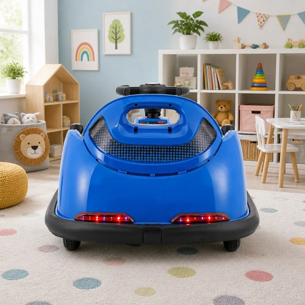 Kids Ride On Bumper Car 6V Electric Toy with Remote Control Steering Wheel Blue