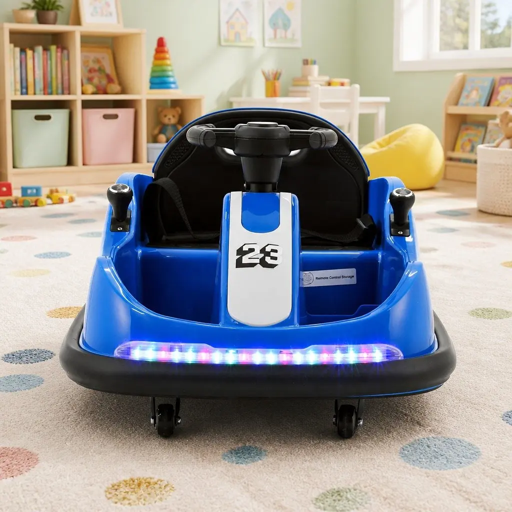 Kids Ride On Bumper Car 6V Electric Toy with Remote Control Steering Wheel Blue