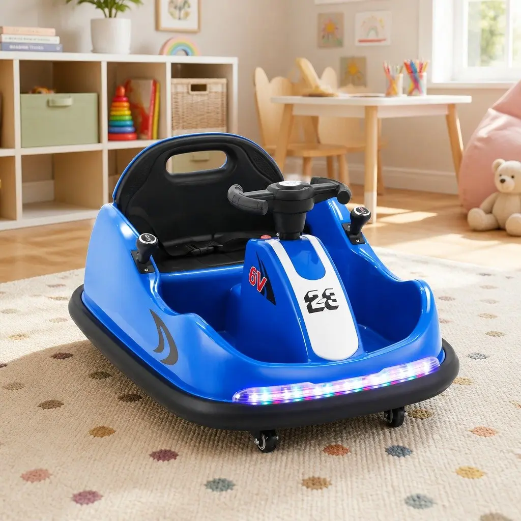 Kids Ride On Bumper Car 6V Electric Toy with Remote Control Steering Wheel Blue