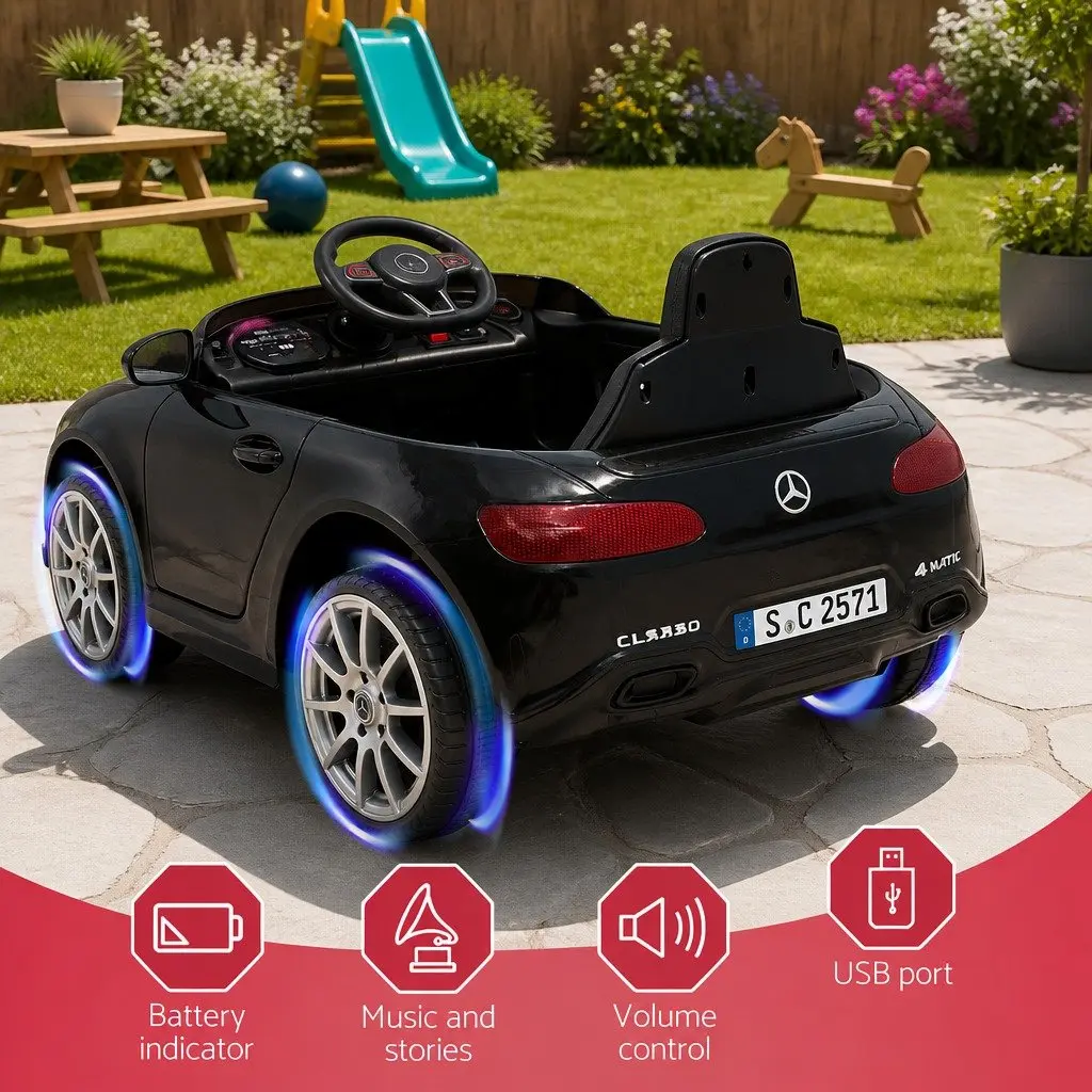 Kids Electric Ride On Car Outdoor Toy Remote Control Music Black 3+ Years