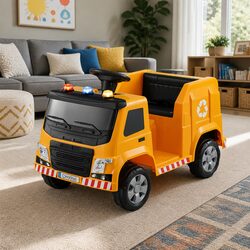 Kids Yellow Ride On Garbage Truck - Specs & Features