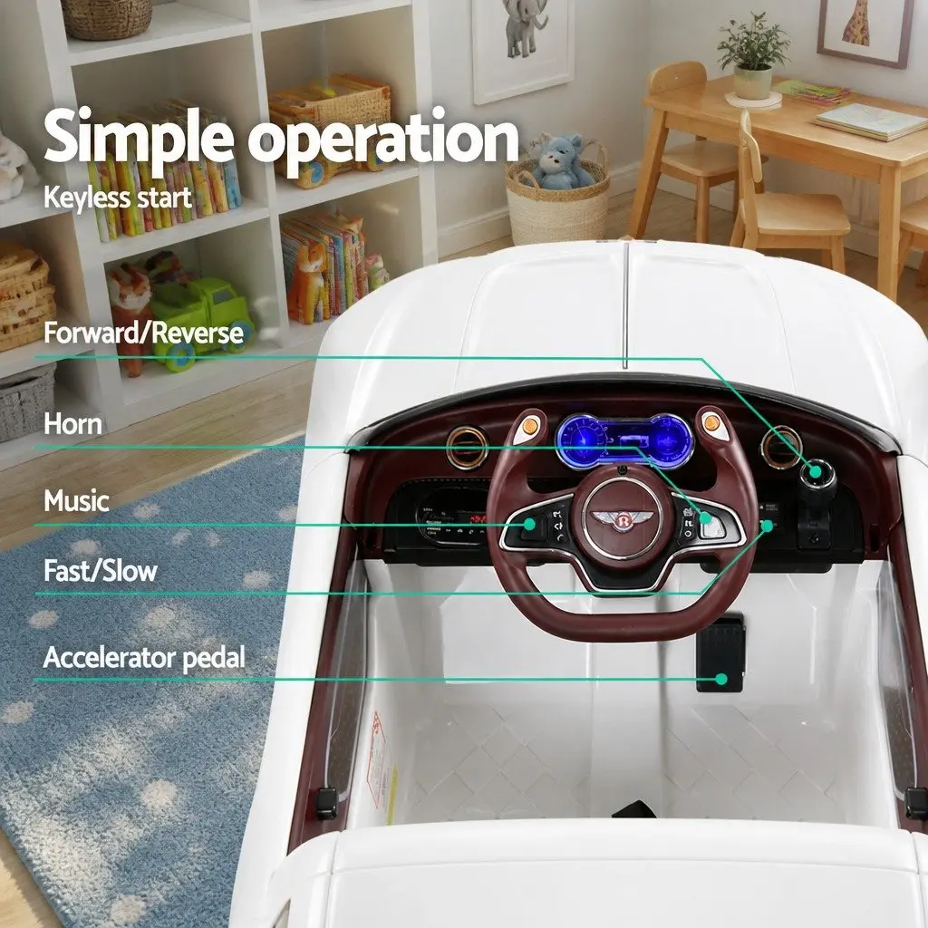 Kids Electric Ride On Car White 12V Bentley Licensed Remote Control Toy