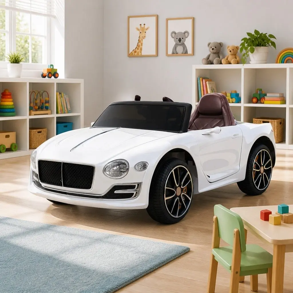 Kids Electric Ride On Car White 12V Bentley Licensed Remote Control Toy