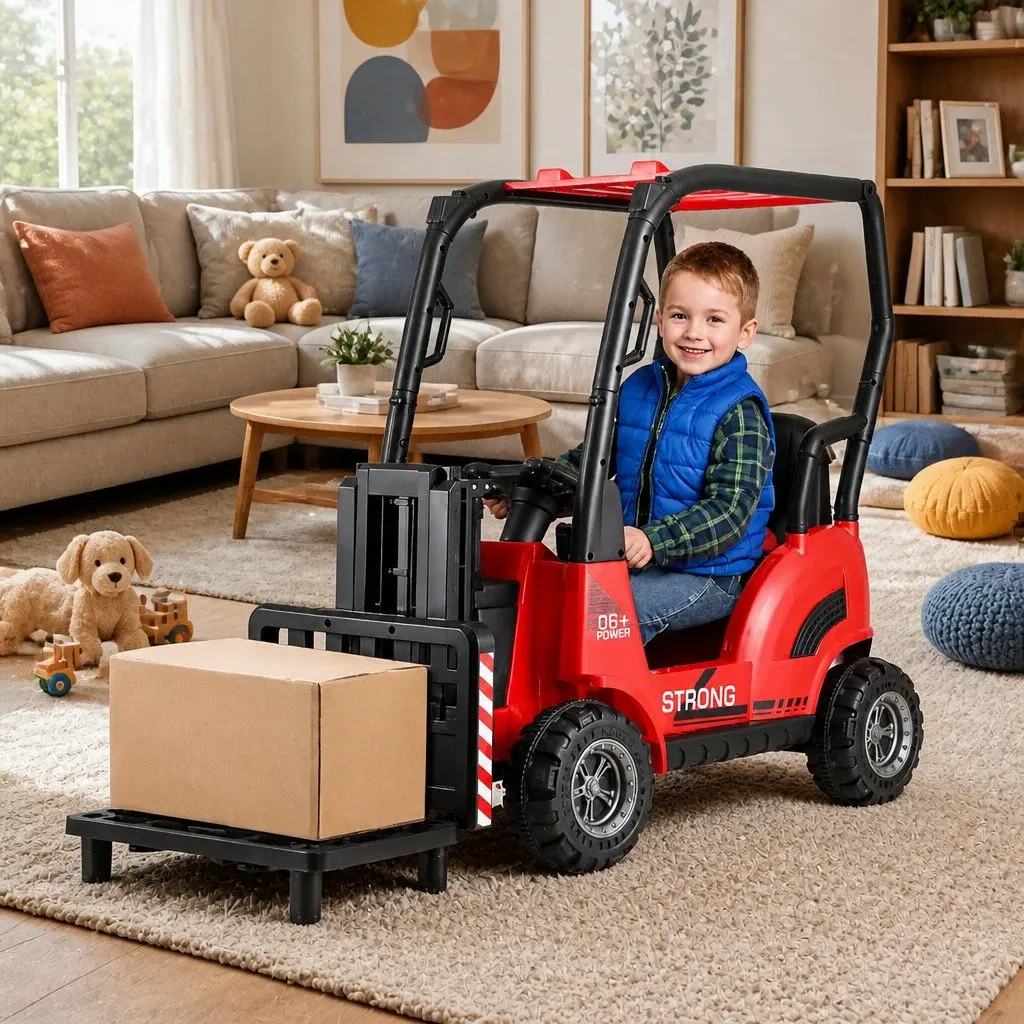 Red Kids Electric Ride On Forklift Loader Toy Car 12V Remote Control Horn