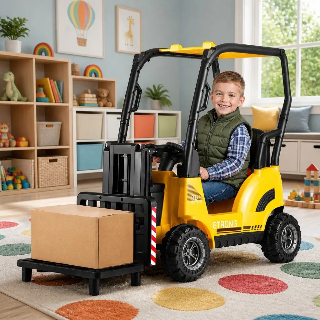Kids Electric Ride On Forklift Loader 12V Yellow Construction Vehicle Toy Remote