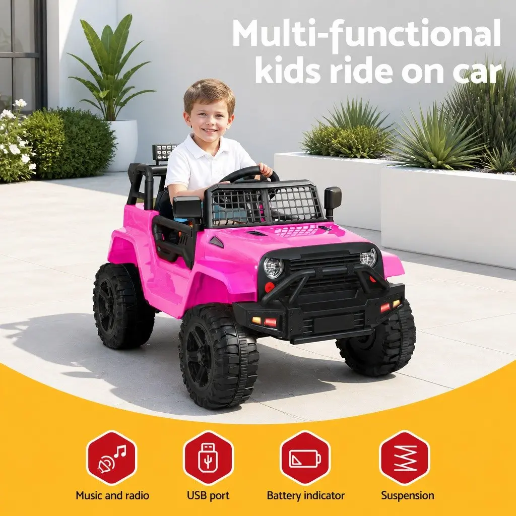 Kids Electric Ride On Car 12V Jeep Toy Remote Control Pink Girls Boys Gift